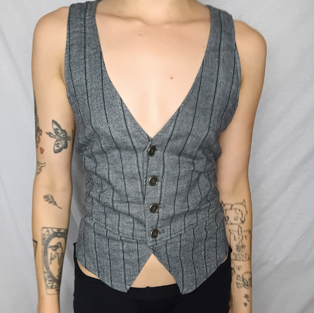 Free People Charcoal Pinstripe Vest Top
